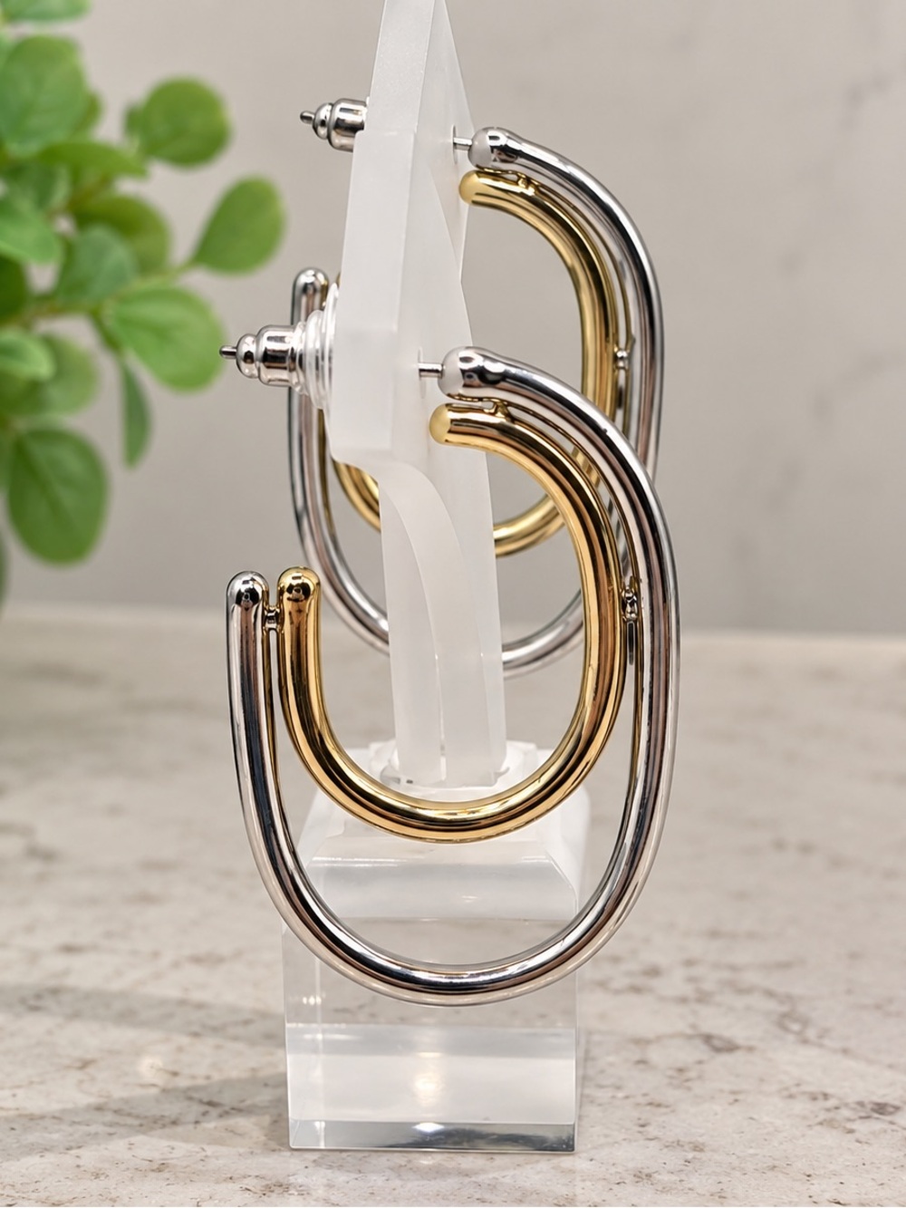 6/$25 - Pomina Two-Tone Gold & Silver Double Oval Hoop Earrings (BR 777/2)